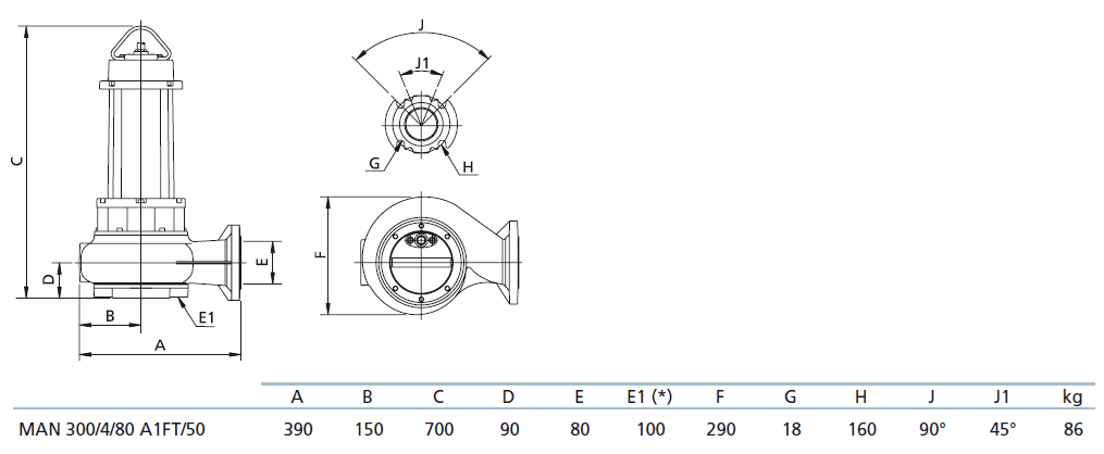 Габаритный чертеж насоса Zenit MAN 300/4/80 A1FT5