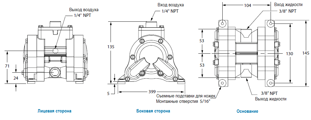 Габаритный чертеж насоса Sandpiper Standard WR10P