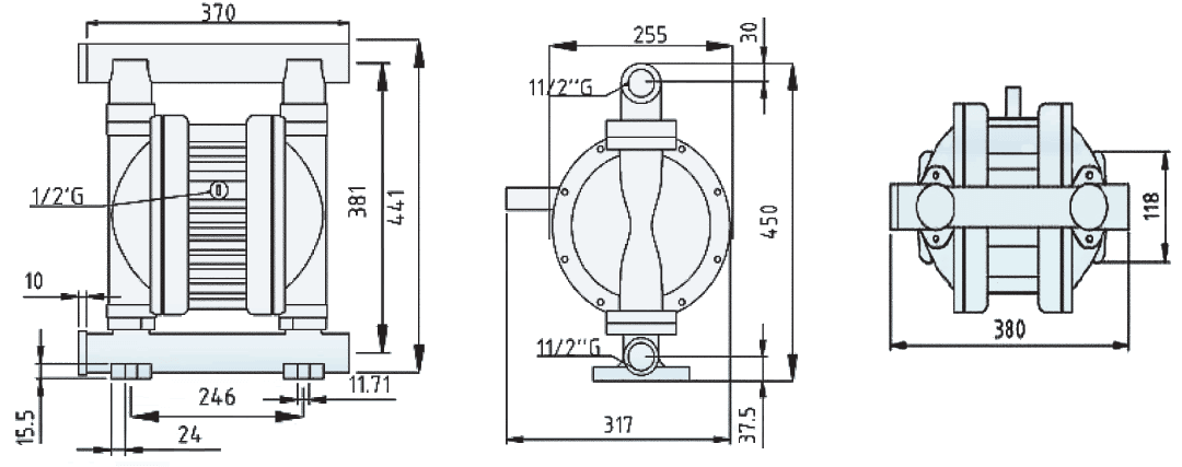 Размеры насоса Ruby 040A-P-EEE