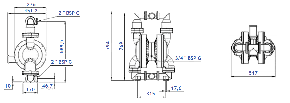Размеры насоса Ruby 050S-P-TSS