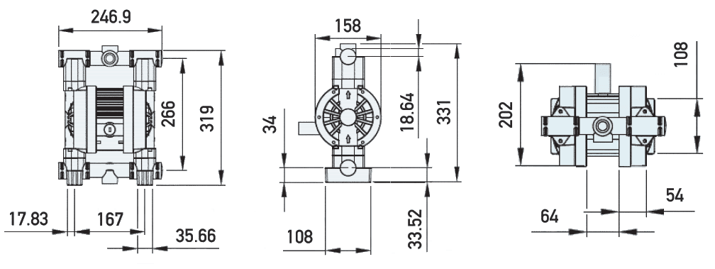 Размеры насоса Ruby 015V-P-ZTT