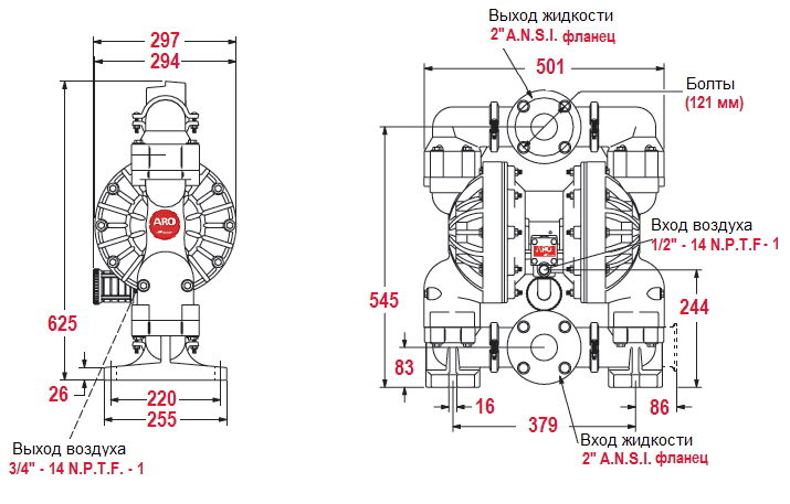 Габаритный чертеж насоса ARO Pro 6662A3-3EB-C