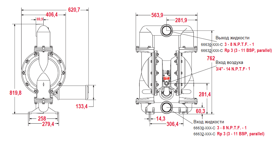 Габаритный чертеж насоса ARO Pro 666320-9C9-C