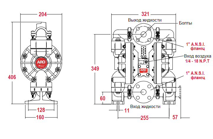 Габаритный чертеж насоса ARO Pro 6661A4-444-C