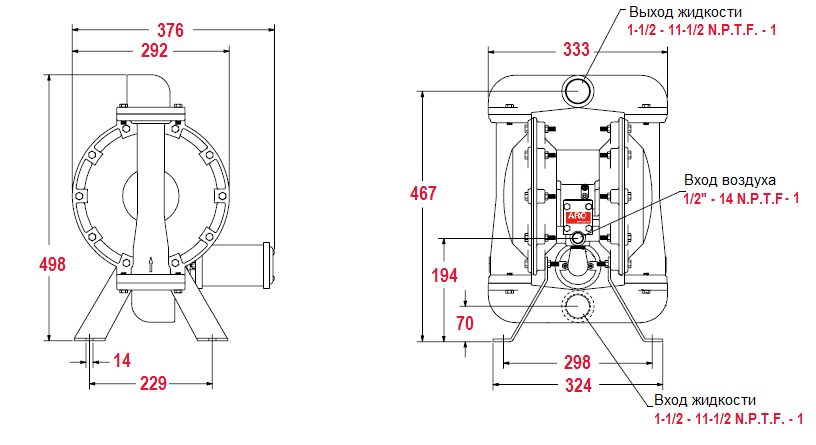 Габаритный чертеж насоса ARO Pro 666150-3C9-C