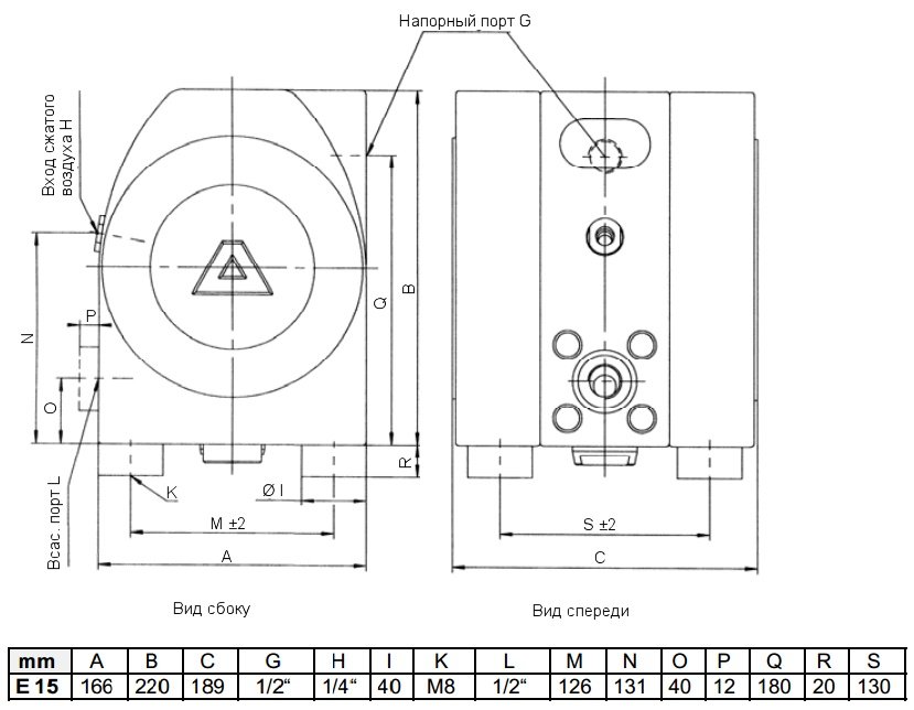 Габаритный чертеж насоса Almatec E 15