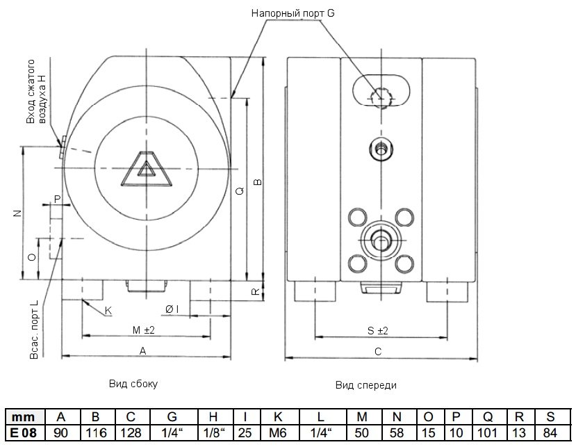 Габаритный чертеж насоса Almatec E 08