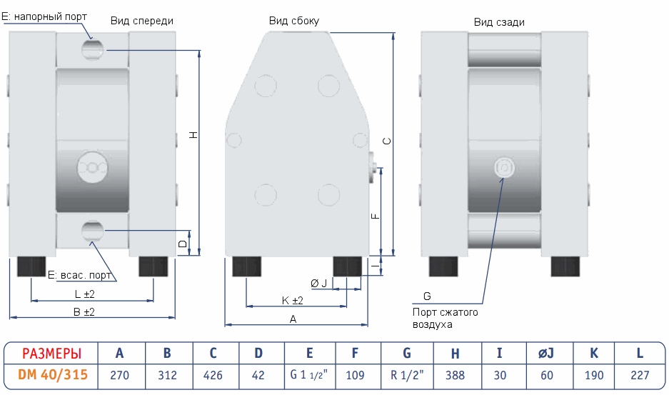 Габаритный чертеж насоса Dellmeco DM 40/315