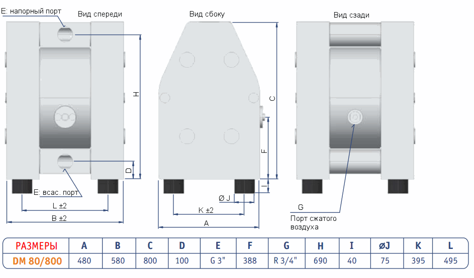 Габаритный чертеж насоса Dellmeco DM 80/800