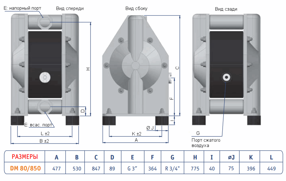 Габаритный чертеж насоса Dellmeco DM 80/850