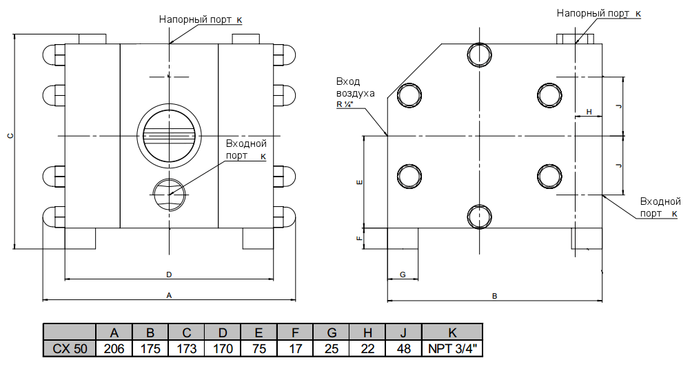 Габаритный чертеж насоса Almatec CX 50