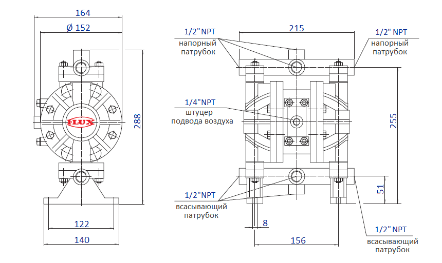 Габаритный чертеж насоса Flux FDM 12
