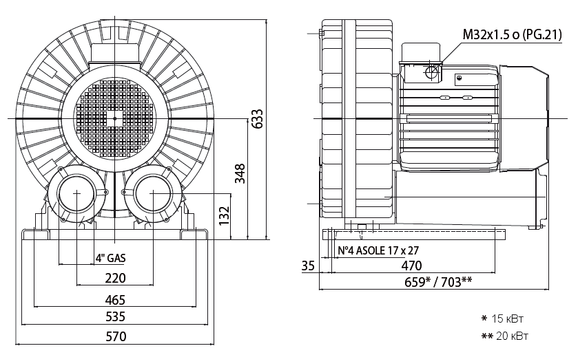 Габаритный чертеж воздуходувки Esam UNIJET 1500_15