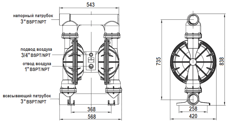 Габаритный чертеж насоса MK80AL-SS/TF/TF/TF
