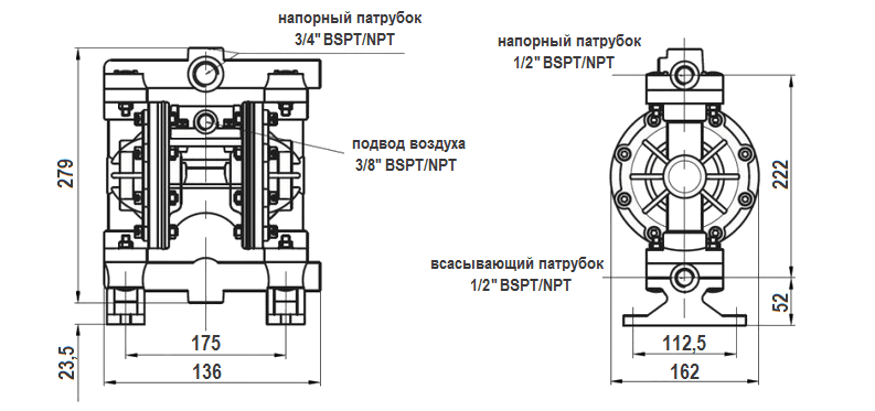Габаритный чертеж насоса MK15PP-KV/TF/TF/KV