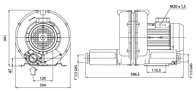 Габаритный чертеж воздуходувки Esam FLUXJET 2V