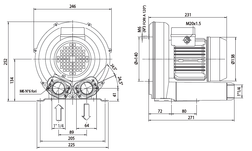 Габаритный чертеж воздуходувки Esam UNIJET 75 (380В)