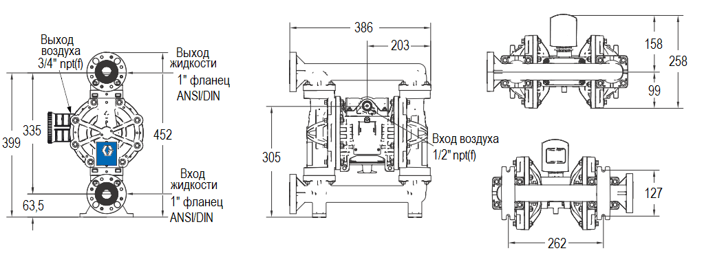 Габаритный чертеж насоса Graco HUSKY 1050P P01-A-P2-PP-PT-PO-PT