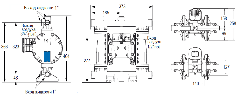 Габаритный чертеж насоса Graco HUSKY 1050A-A01-A-A2-SS-SP-SP-PT