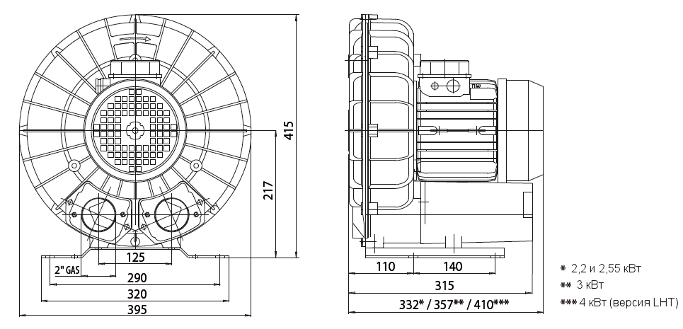 Габаритный чертеж воздуходувки Esam MEDIOJET_2,55