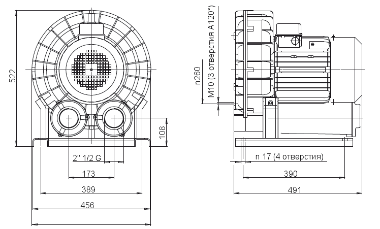 Габаритный чертеж воздуходувки Esam UNIJET 501_5,5