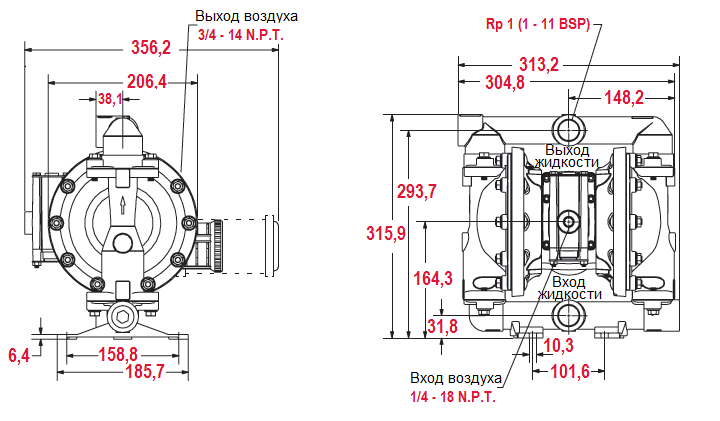 Габаритный чертеж насоса ARO PD10A-BAP-CCC