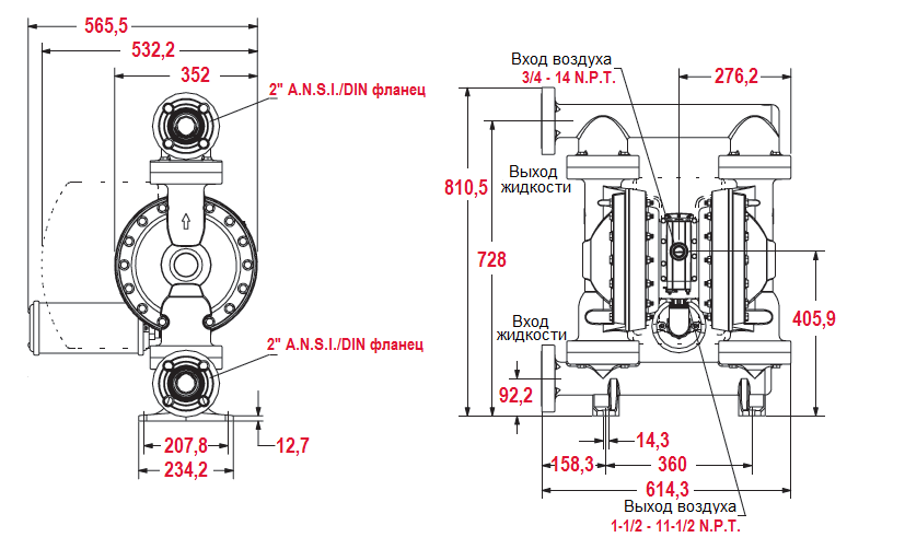 Габаритный чертеж насоса ARO PD20P-FKS-KTT