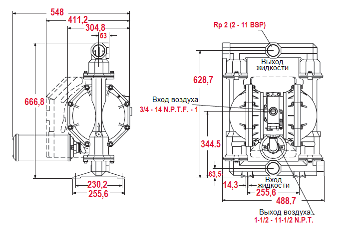 Габаритный чертеж насоса ARO PD20A-BSP-AAA