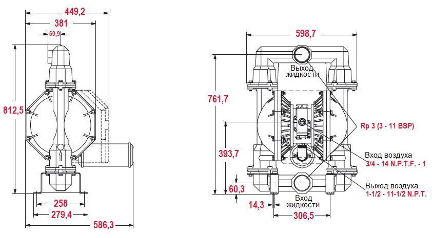 Габаритный чертеж насоса ARO PD30A-BAP-AAA