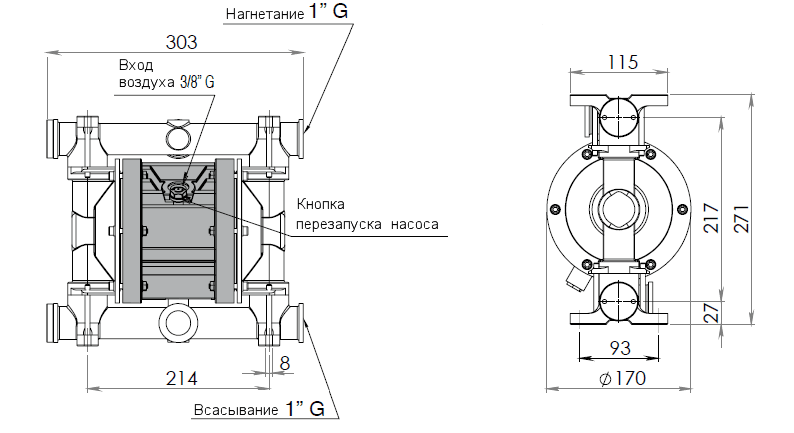 Габаритный чертеж насоса Debem BOXER 80-A