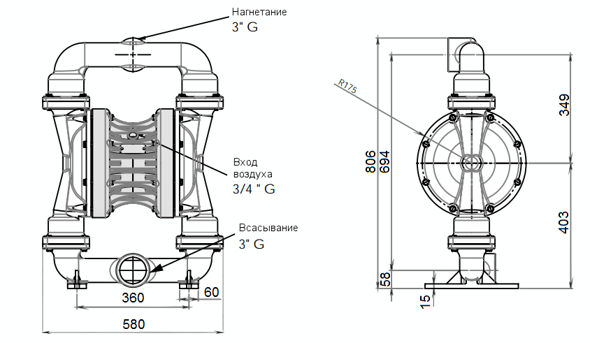 Габаритный чертеж насоса Debem BOXER 503-A