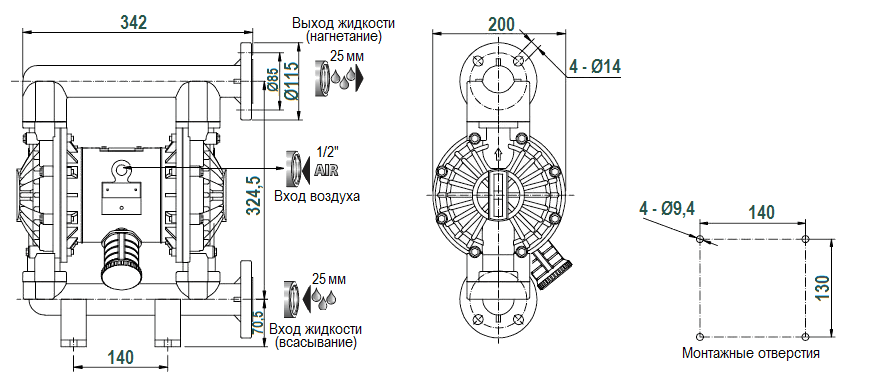 Габаритный чертеж насоса River Wave RV25P-ST