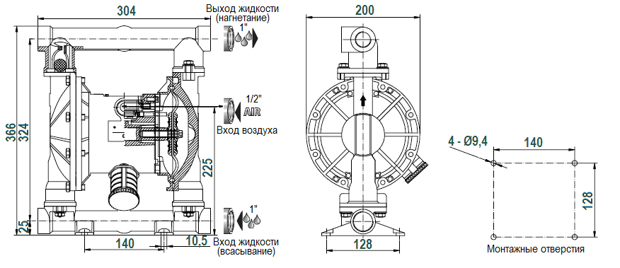 Габаритный чертеж насоса River Wave RV25AL-TF