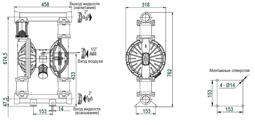 Габаритный чертеж насоса River Wave RV50AL-ST