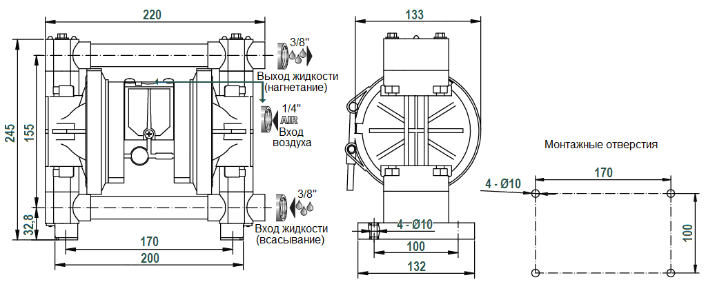 Габаритный чертеж насоса River Wave RV10P-TF
