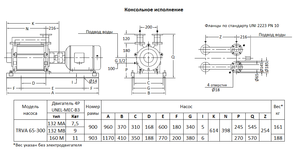 Габаритный чертеж вакуумного насоса Pompetravaini TRVA 65-300 RX