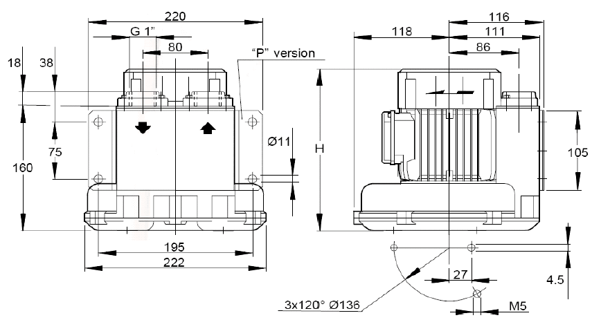 Габаритный чертеж воздуходувки SCL 06