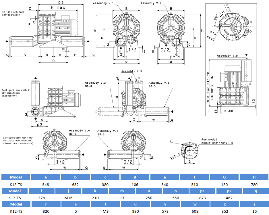 Габаритный чертеж воздуходувки SCL K12-TS185