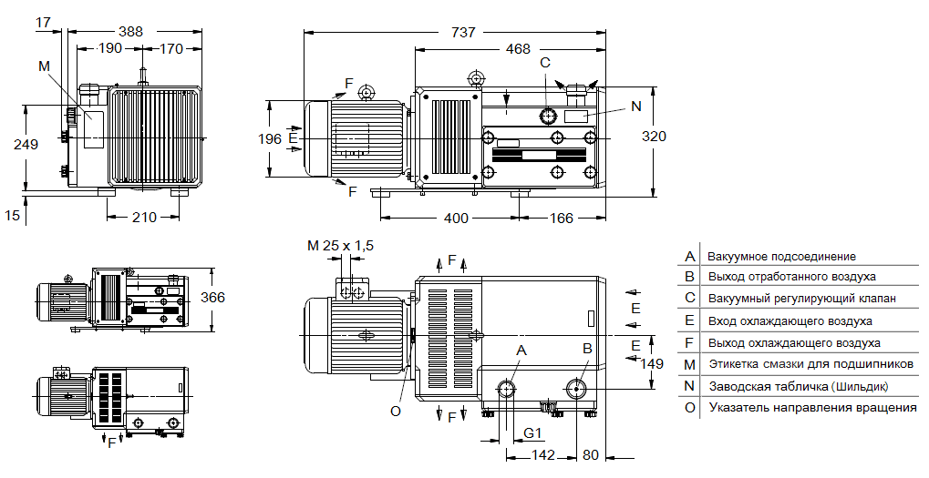 Габаритный чертеж насоса Elmo Rietschle VTA 60