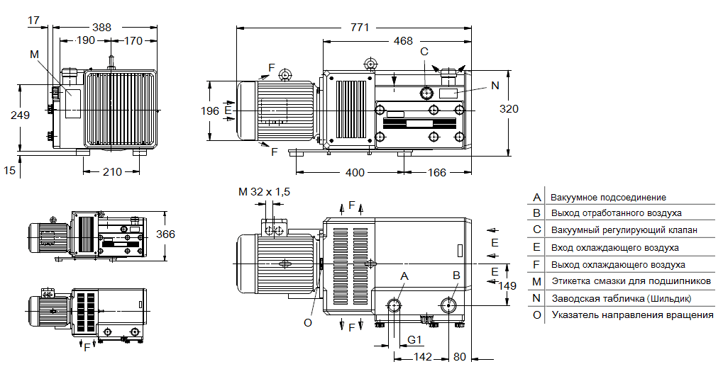Габаритный чертеж насоса Elmo Rietschle VTA 80