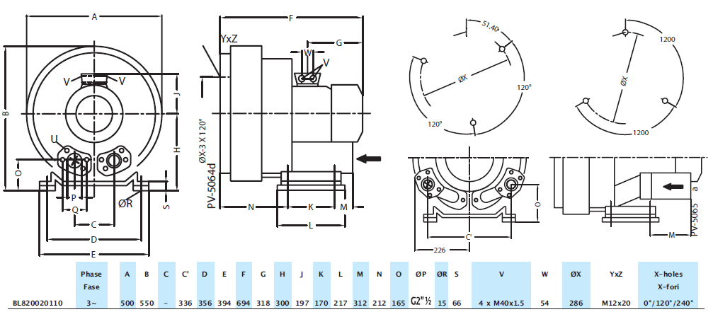 Габаритный чертеж воздуходувки Seko BL820020110