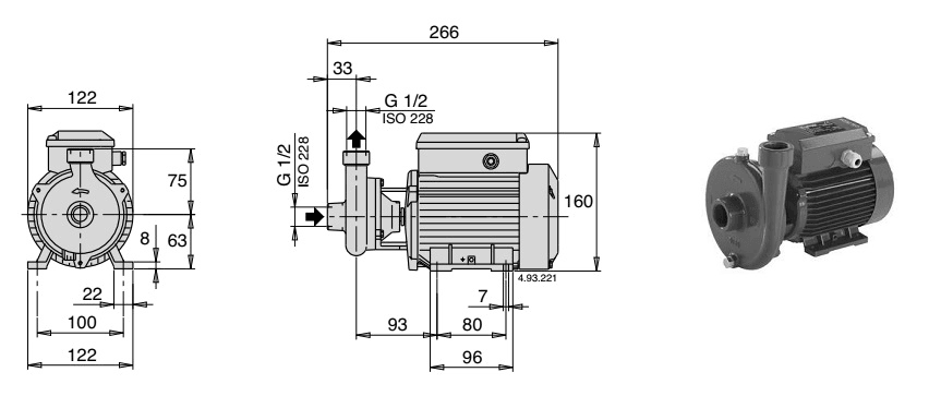 Габаритный чертеж насоса Calpeda CM 16/1E