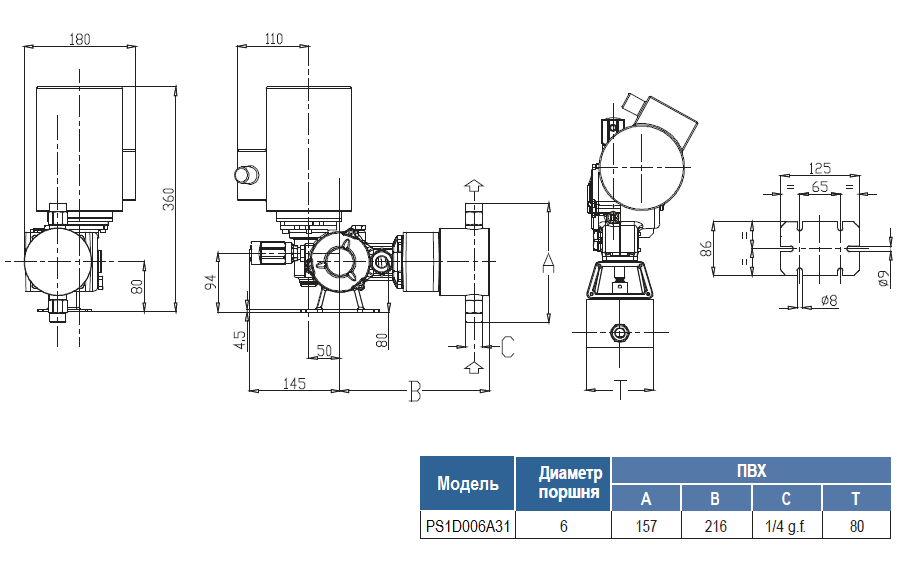 Габаритный чертеж насоса Seko Spring PS1D006A31