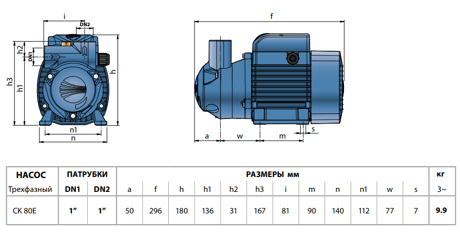Габаритный чертеж насоса Pedrollo CK 80E