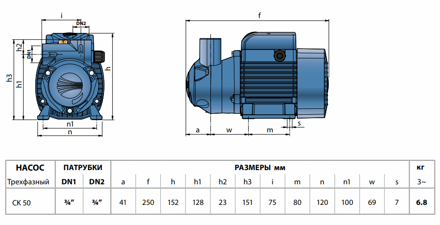 Габаритный чертеж насоса Pedrollo CK 50