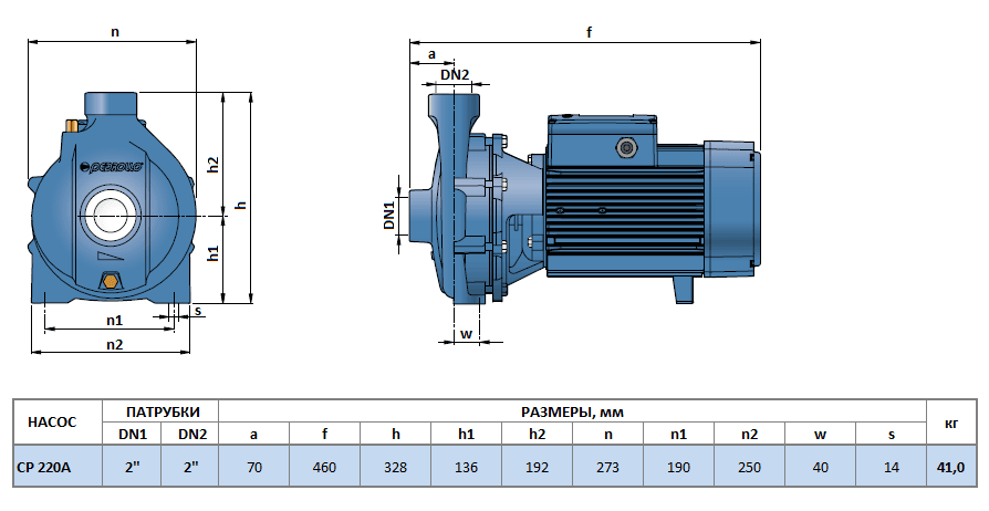 Габаритный чертеж насоса Pedrollo CP 220A