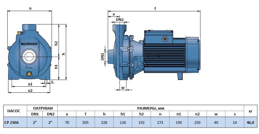 Габаритный чертеж насоса Pedrollo CP 230A