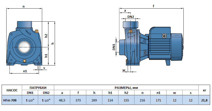 Габаритный чертеж насоса Pedrollo HFm 70B