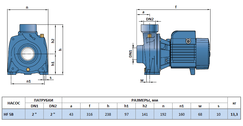 Габаритный чертеж насоса Pedrollo HF 5B