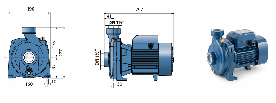 Габаритный чертеж насоса Pedrollo NGAm 1A
